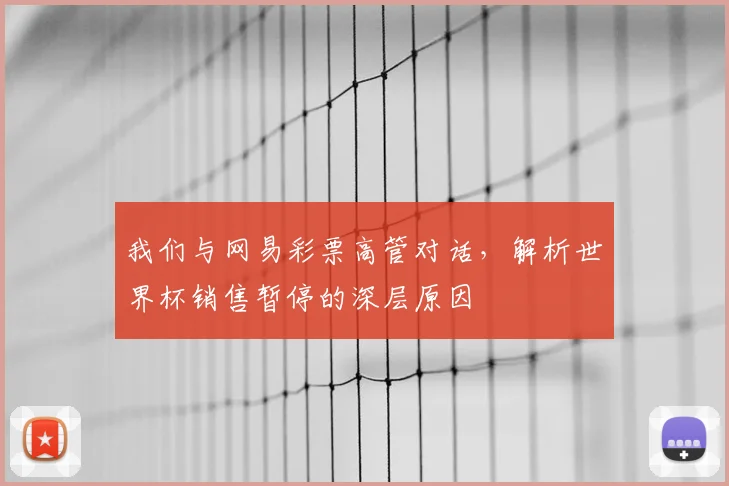 我们与网易彩票高管对话,解析世界杯销售暂停的深层原因